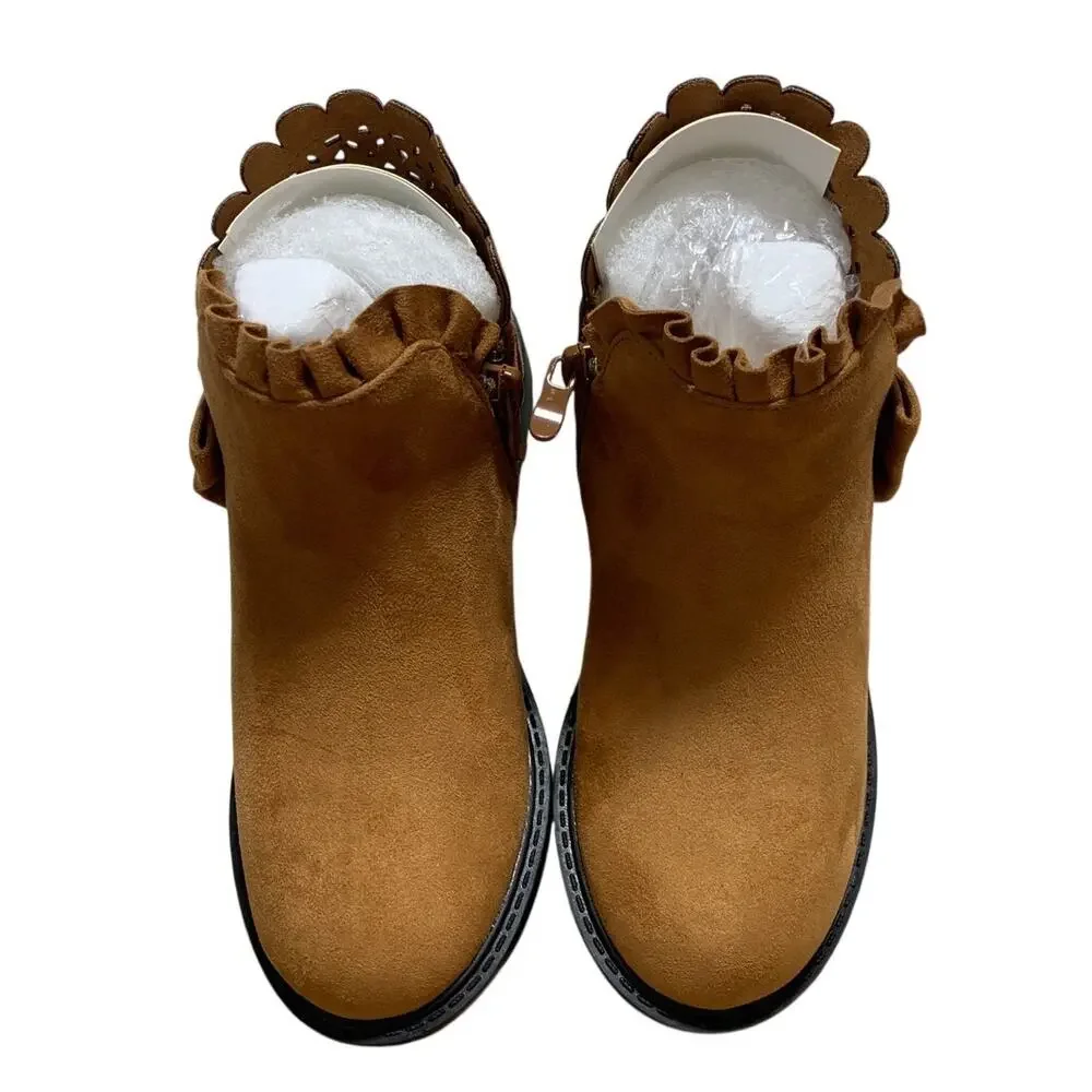 ZBY Little Girls Size 1 Light Brown Ankle Boots Round Closed Toe Size Zip Shoes